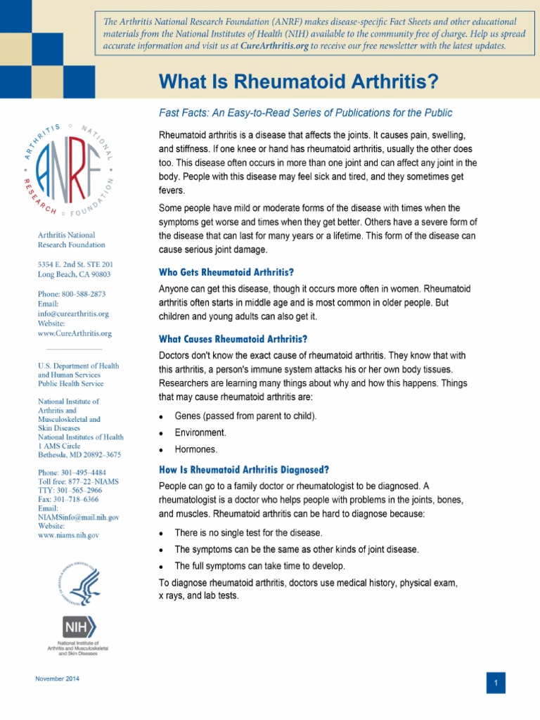 Rheumatoid Arthritis Fact Sheet PDF Arthritis Rheumatoid Arthritis