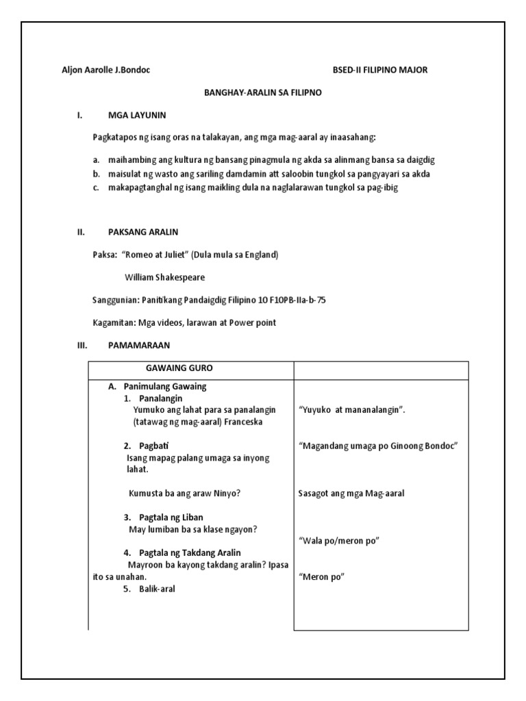 Lesson Plan Aljon Aarolle J.Bondoc PDF
