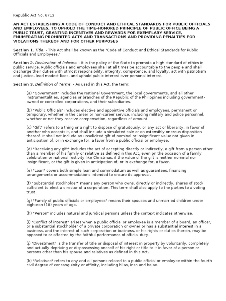 RA 6713 Discovery (Law) Employment