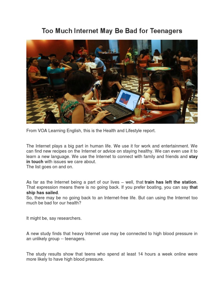 Too Much Internet May Be Bad For Teenagers | PDF | Hypertension ...