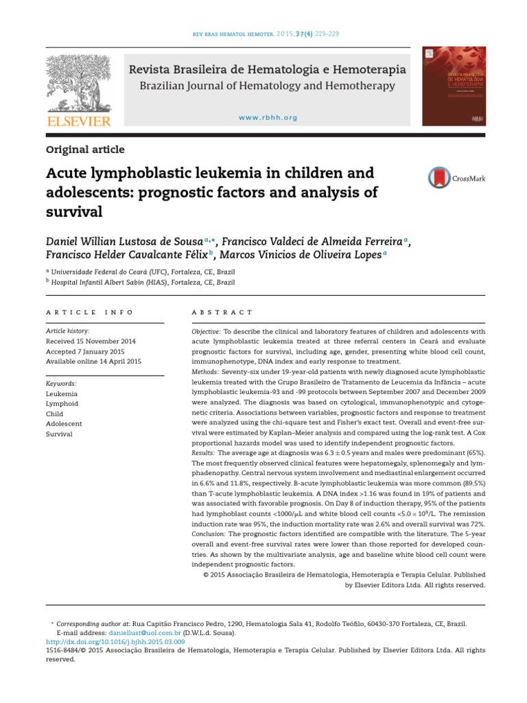 Acute Lymphoblastic Leukemia in Children and Adolescents: Prognostic ...