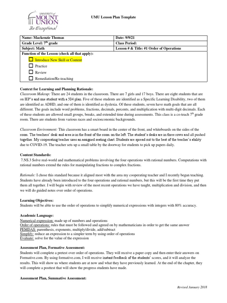 7th Grade Math Lesson: Order of Operations | PDF | Multiplication ...