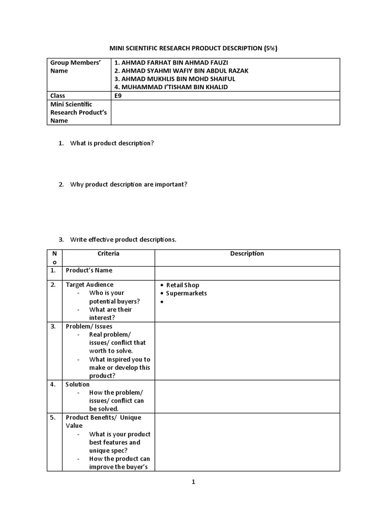 (G1) Product Description | PDF | Business