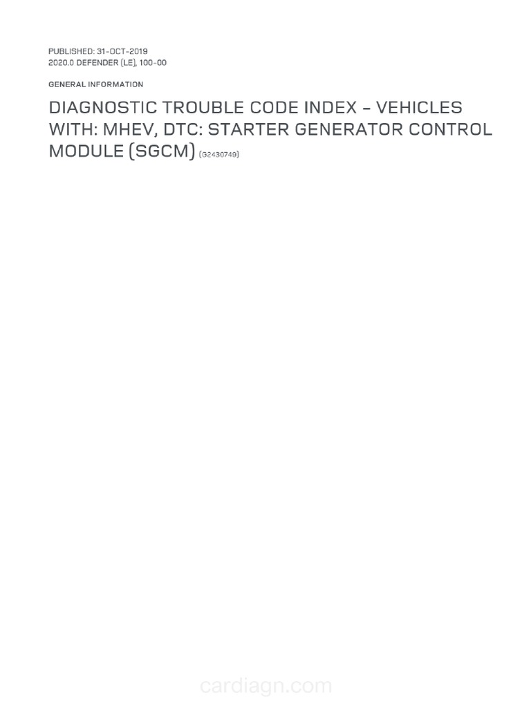 2020+ LR Defender (L663) WM - Index DTC - Vehicles With - MHEV, DTC ...