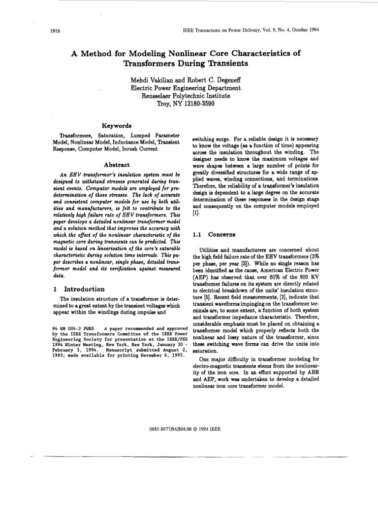 A Method For Modeling Nonlinear Core Characteristics of Transformers ...