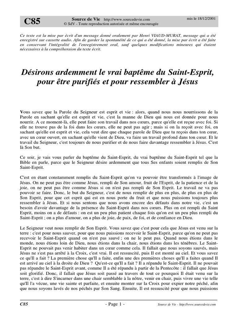 C085 Bapteme Saint Esprit | PDF | Saint-Esprit | Jésus