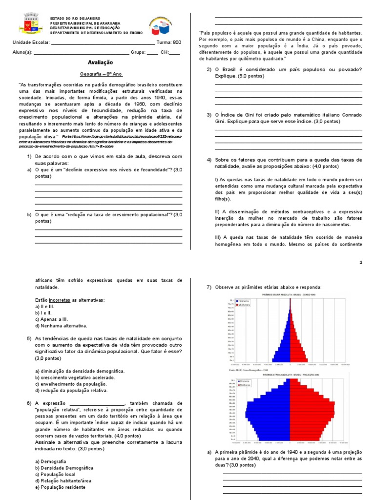 Exercícios: Demografia / População Mundial – PSVI