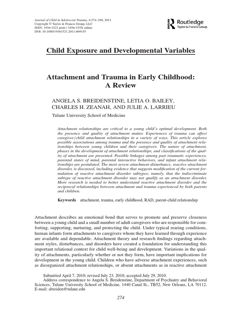 Breidenstine 2011 Attachment Trauma EarlyChildhood PDF Attachment