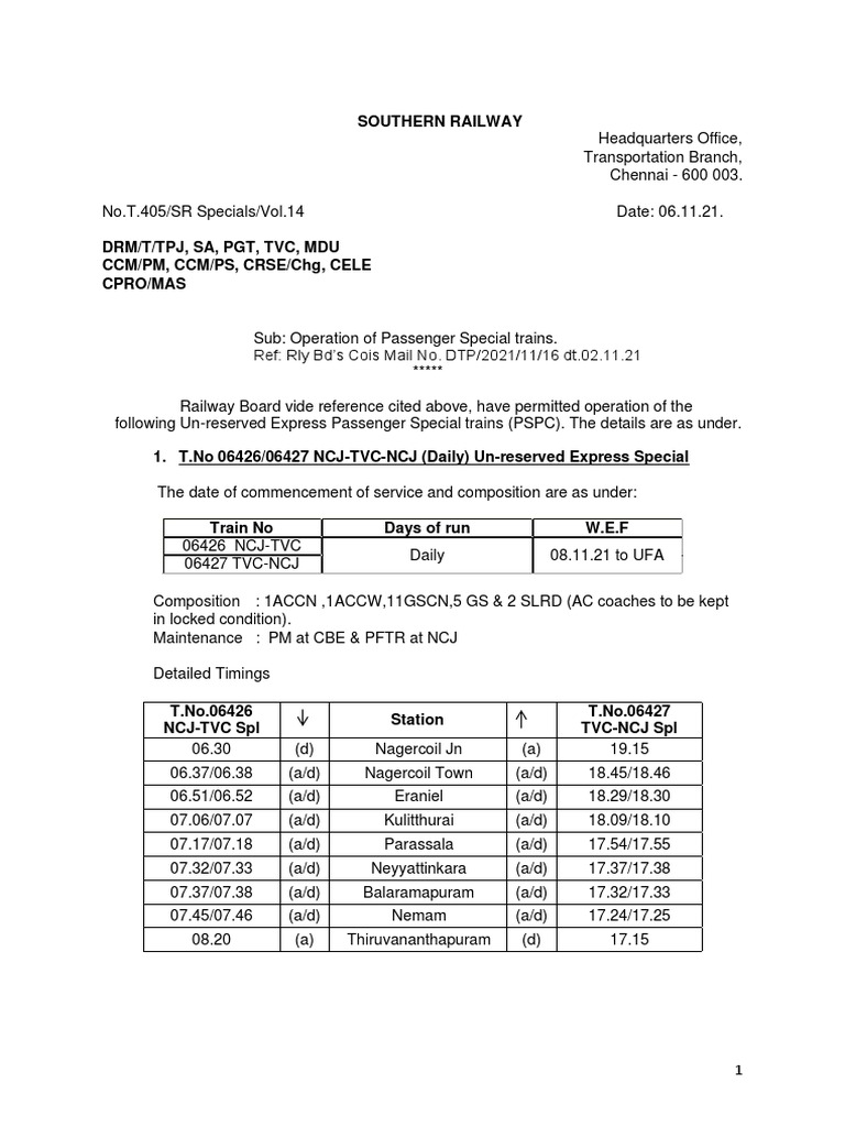 Operation of Passenger Special Trains. | PDF