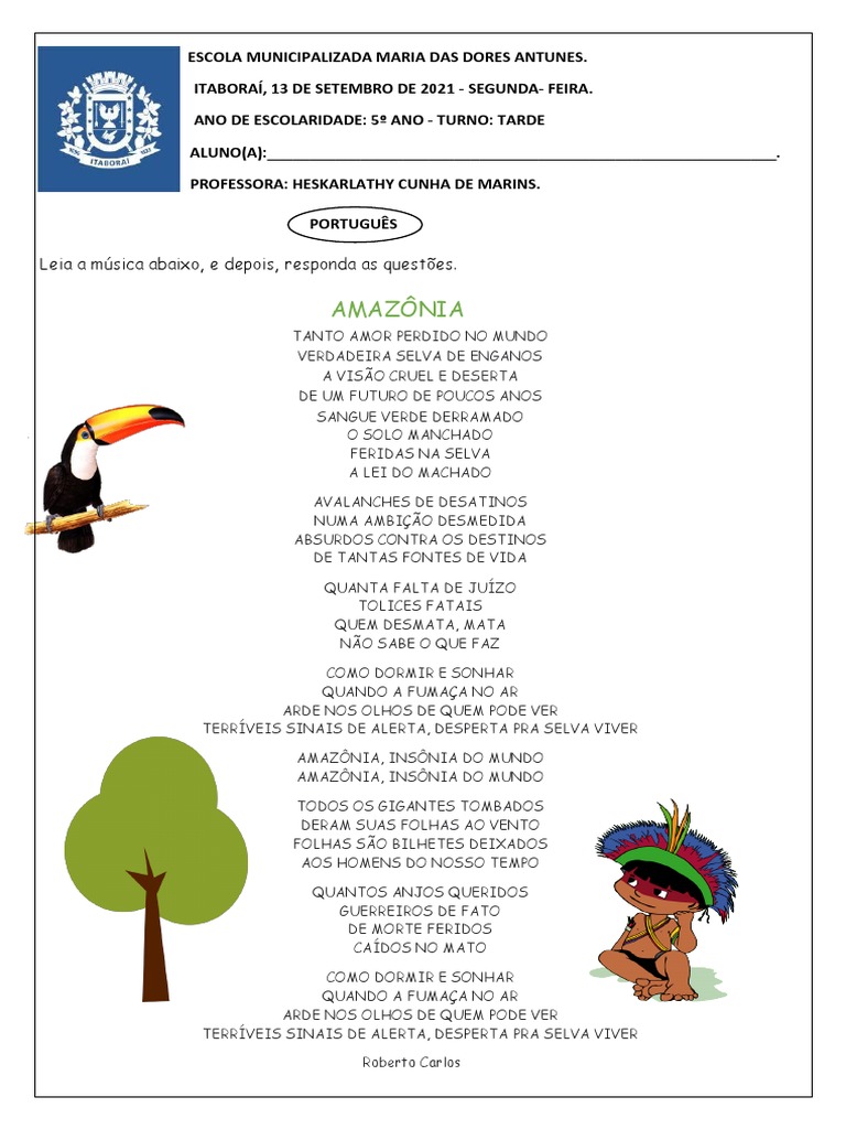 Atividades sobre a Amazônia para 5º Ano | PDF | Floresta Amazônica ...