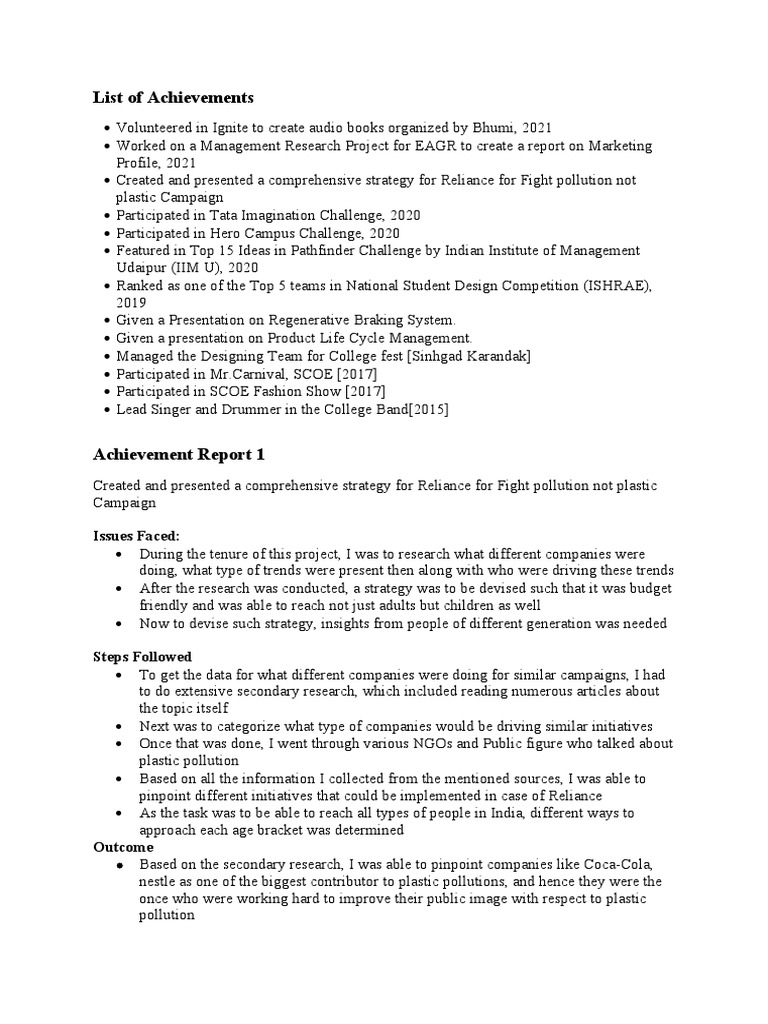 Achievements and Project Reports | PDF | Design | Decision Making