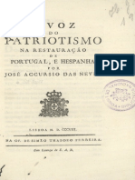 A Voz Do Patriotismo Na Restauração de Portugal e Espanha - José Acúrsio Das Neves, 1808