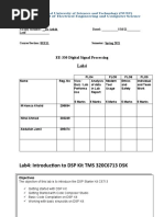 Lab4: Introduction To DSP Kit TMS 320C6713 DSK: EE-330 Digital Signal Processing