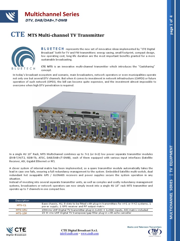 CTE MTS Multichannel TV Transmitter | PDF | Radio | Electronics