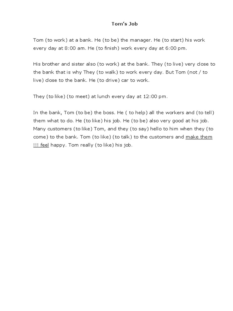 Tom's Job PDF