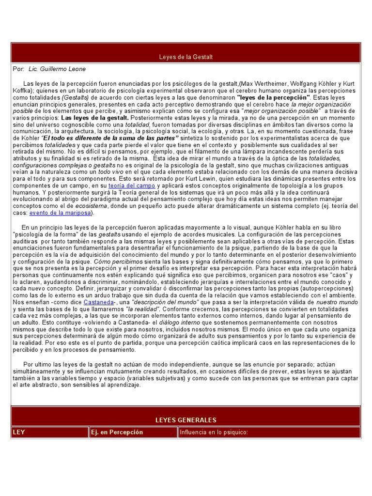 Leyes de La Gestalt | PDF | Percepción | Psique (psicología)