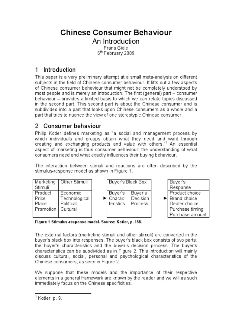 2009 Chinese Consumer Behaviour Pdf Consumer Behaviour Behavior