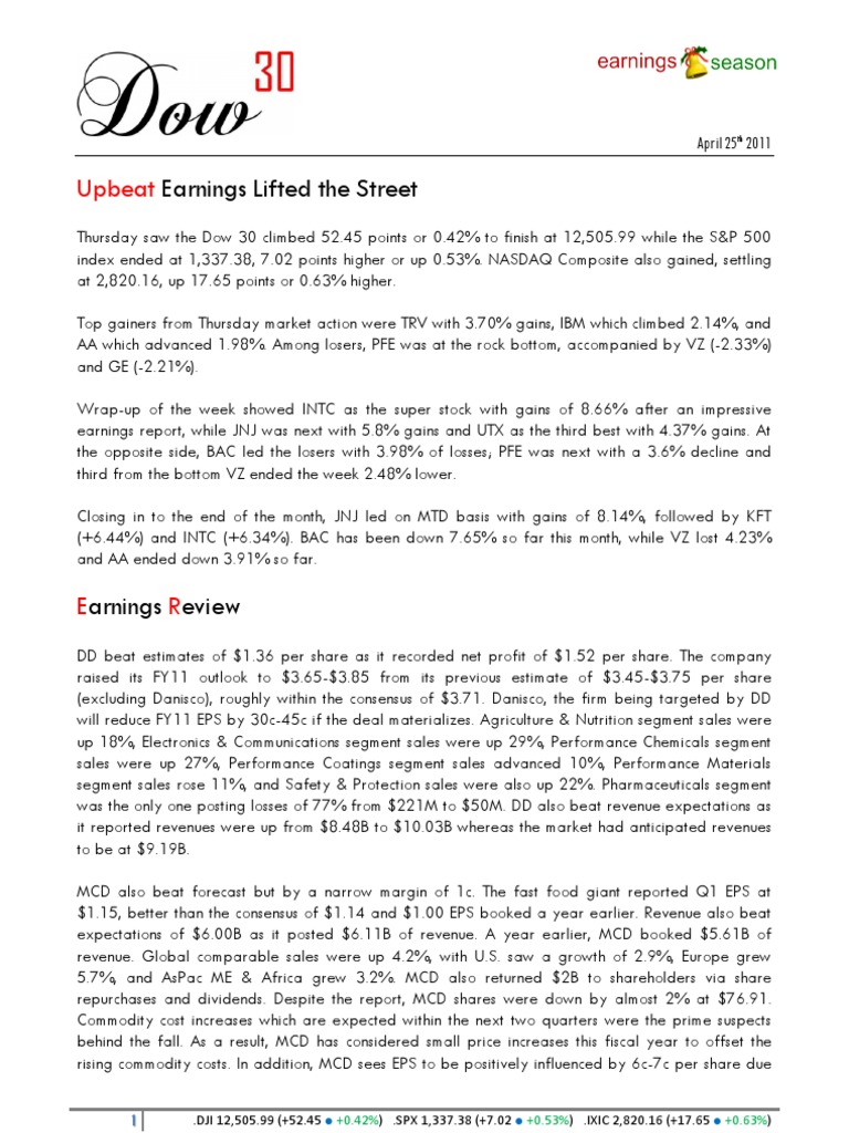 Earnings Lifted The Street Upbeat PDF General Electric Dividend
