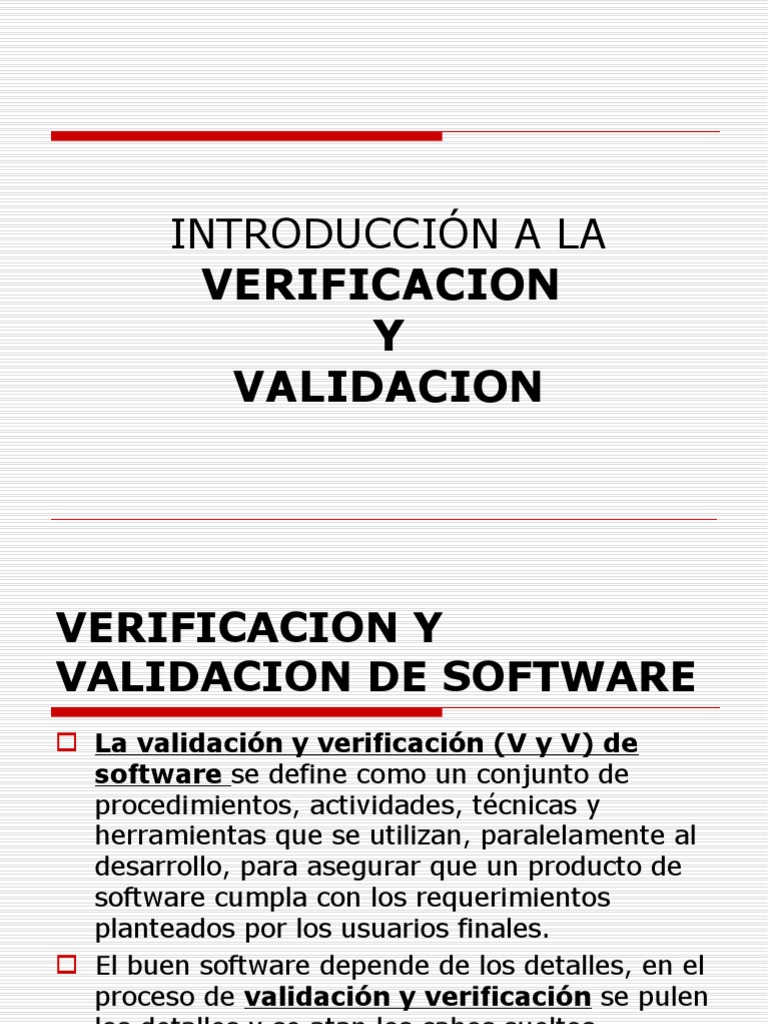 Introducción A La: Verificacion Y Validacion | PDF | Pruebas de ...