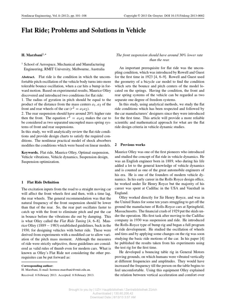 Flat Ride Problems and Solutions in Vehicle PDF Damping Applied