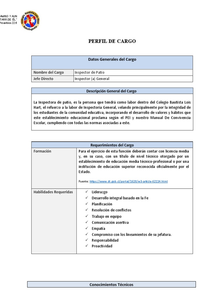 Perfil Inspector de Patio 2021 | PDF