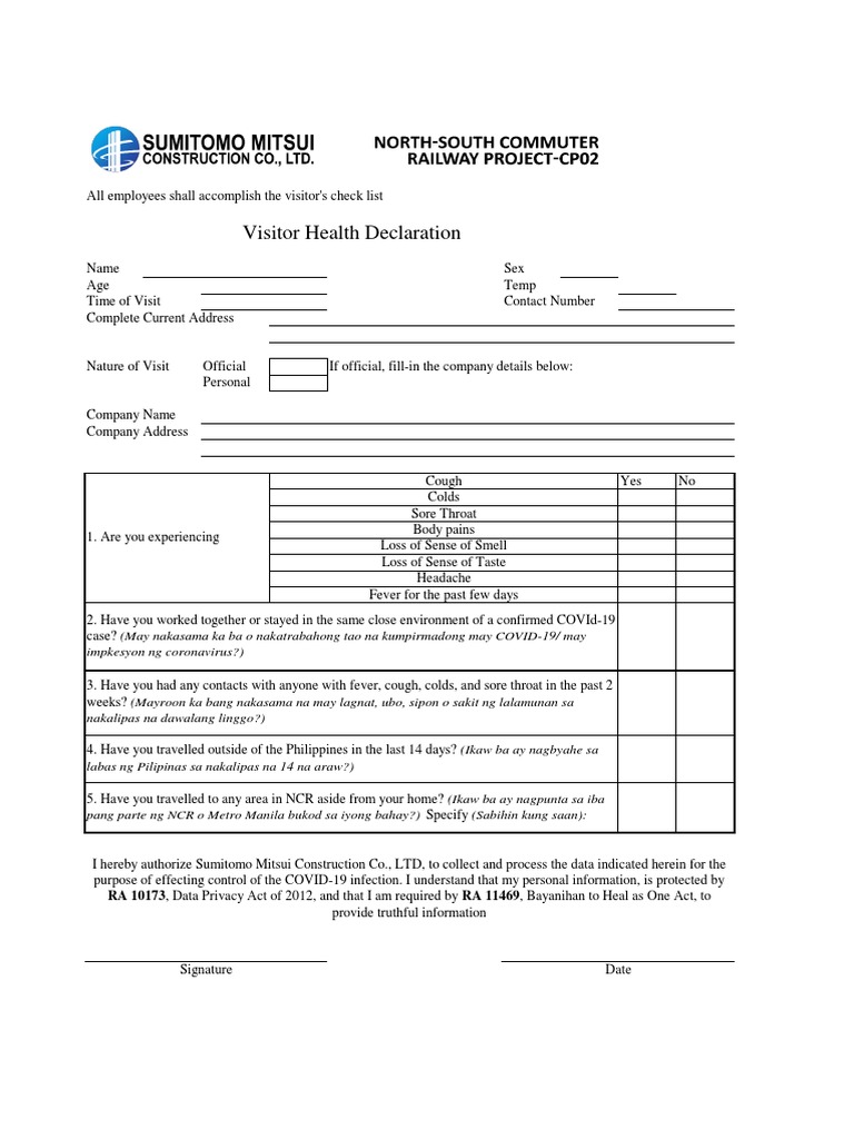 Visitor Health Declaration Form PDF