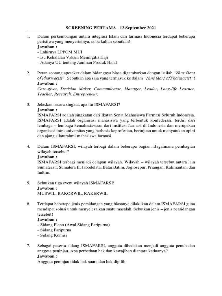Soal Screening Pertama Pdf