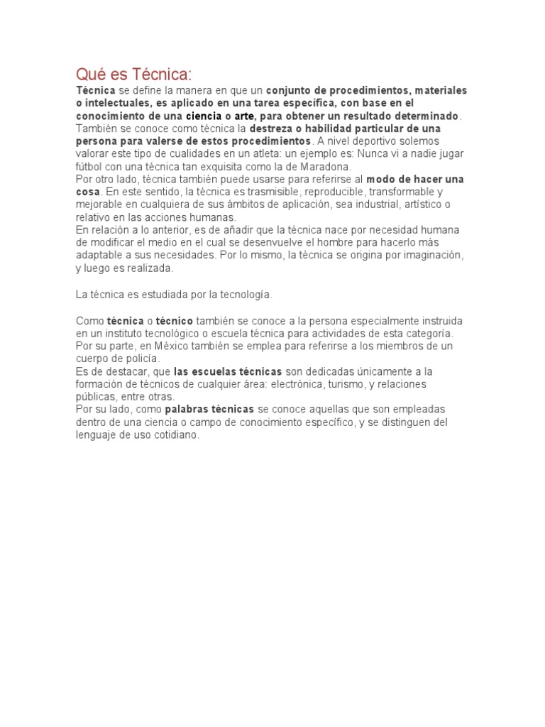 A document cover page with the title 'Definición y Concepto de Técnica'