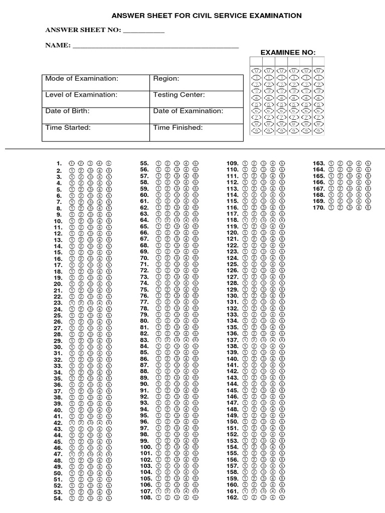 Answer Sheet - Mock Examination | PDF | Tests | Data Collection