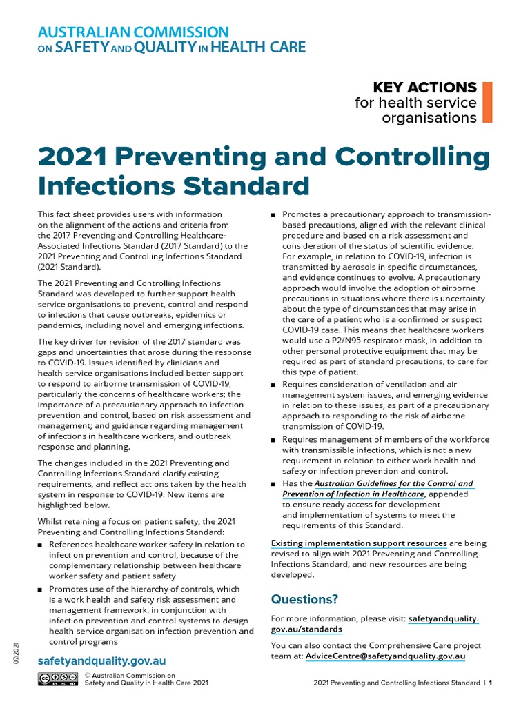 Nsqhs standards preventing and controlling infections fact sheet june