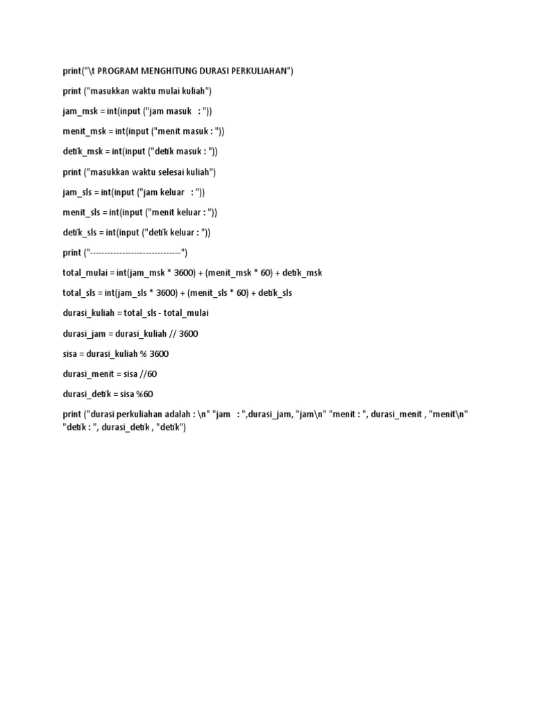 Program Python Menghitung Durasi Kuliah | PDF