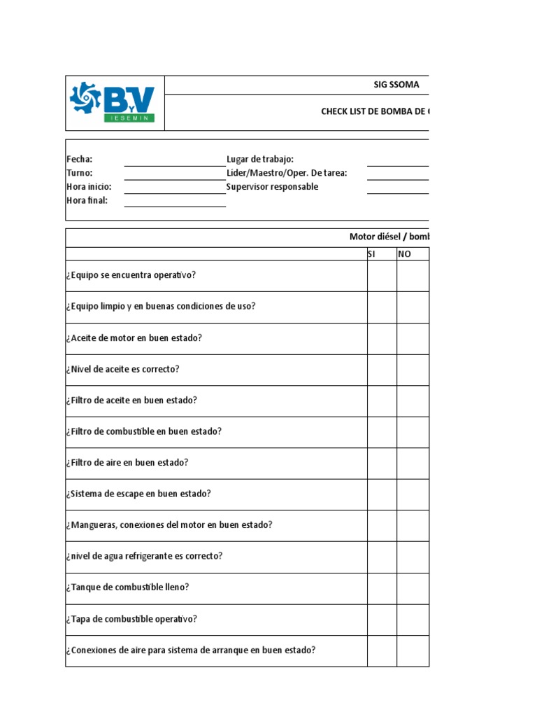 Check List de Bomba de Concreto | PDF