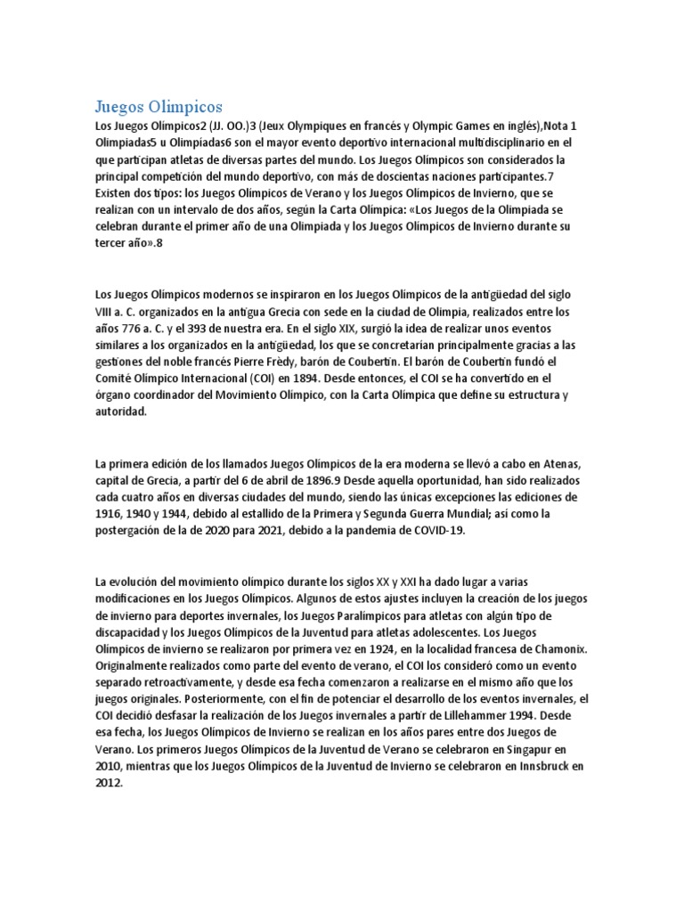 Historia y evolución de los Juegos Olímpicos | PDF | Juegos olímpicos ...