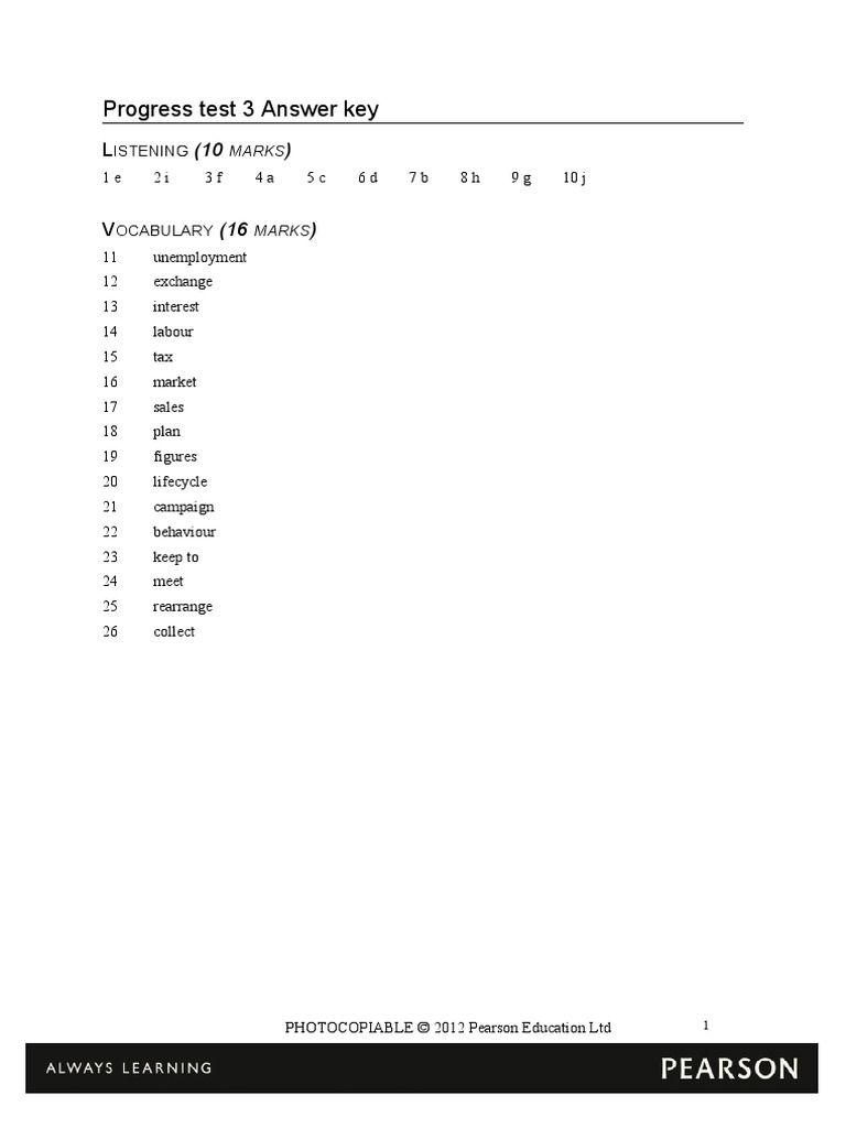 Progress Test 3 Answer Key | PDF | Marketing | Business Process