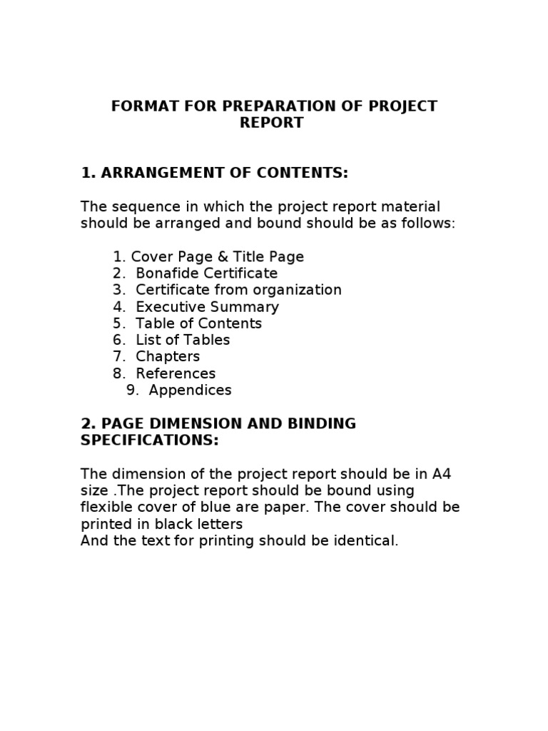 Format For Preparation of Project | PDF