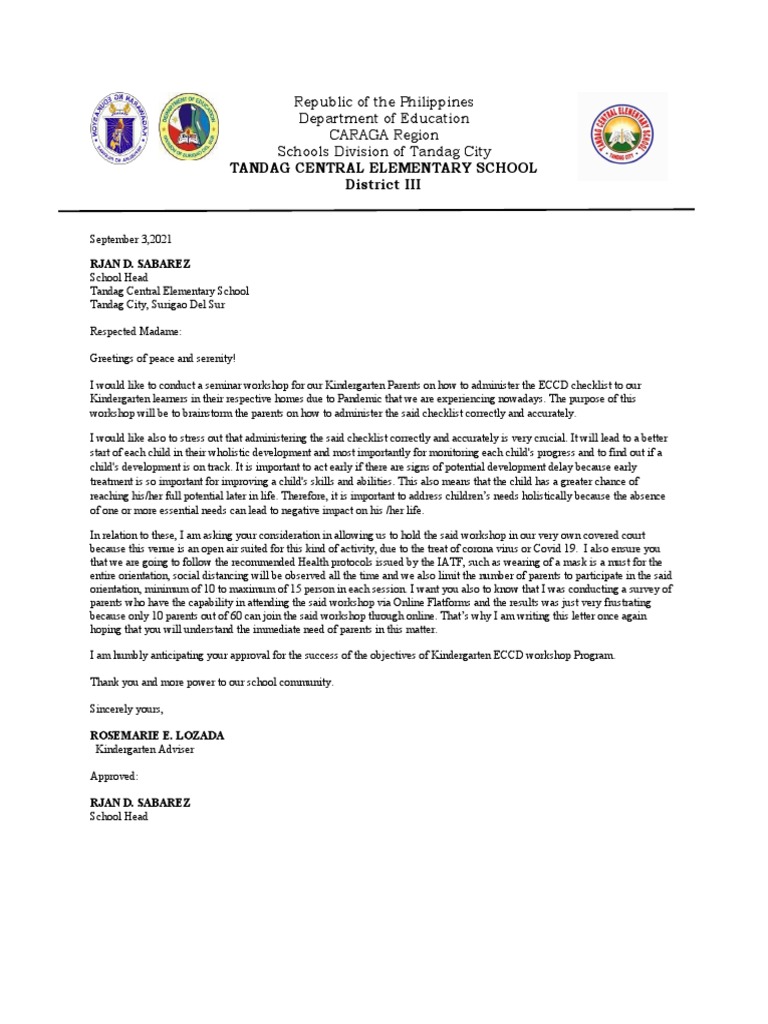 Letter of intent kindergarten for eccd checklist workshop pdf
