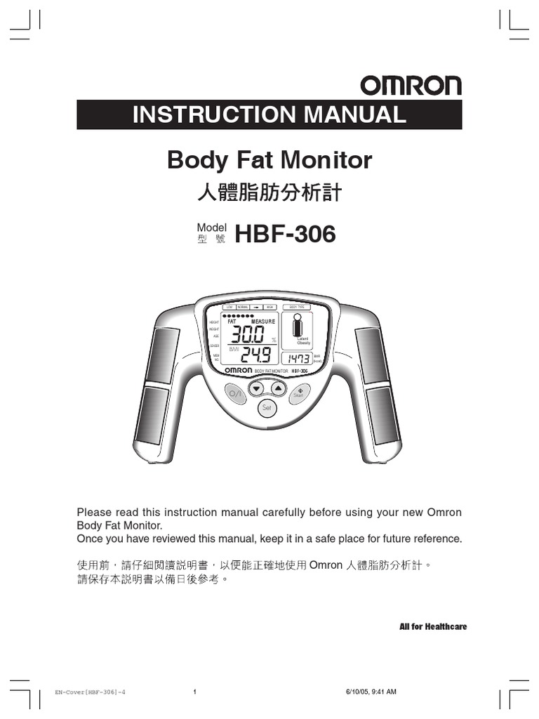 Body Fat Monitor HBF306 Instruction Manual PDF Obesity Body