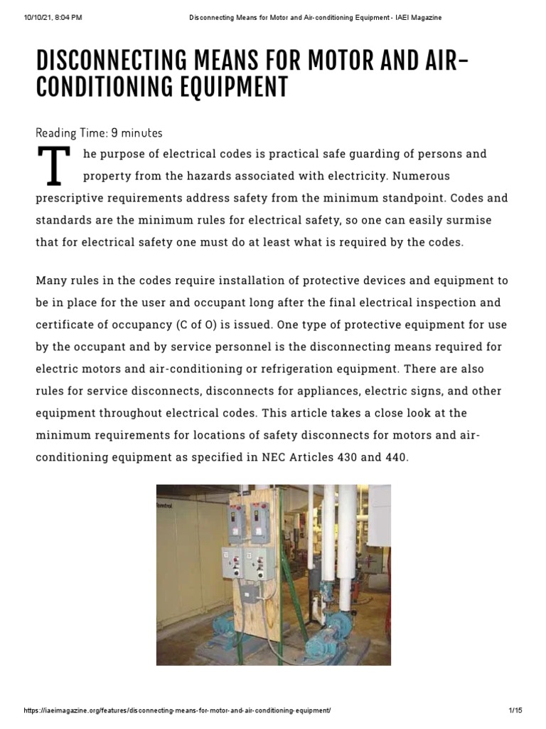 Disconnecting Means For Motor and AirConditioning Equipment IAEI