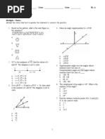 Geometry Chapter 1-2 Exam: Identify The Choice That Best Completes The Statement or Answers The Question