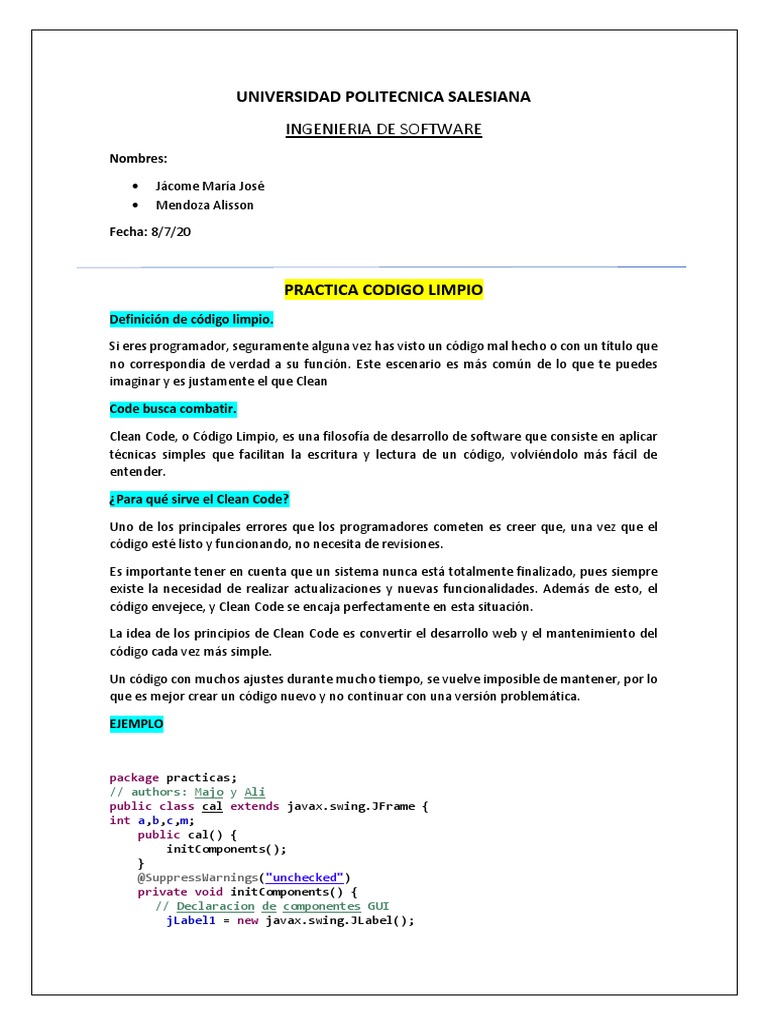 Código Limpio en Ingeniería Software | PDF | Ingeniería de Sistemas ...
