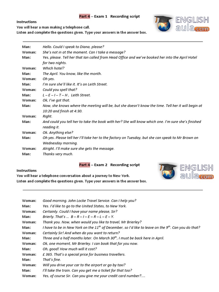 Part 4 - Exam 1 Recording Script: Instructions | PDF