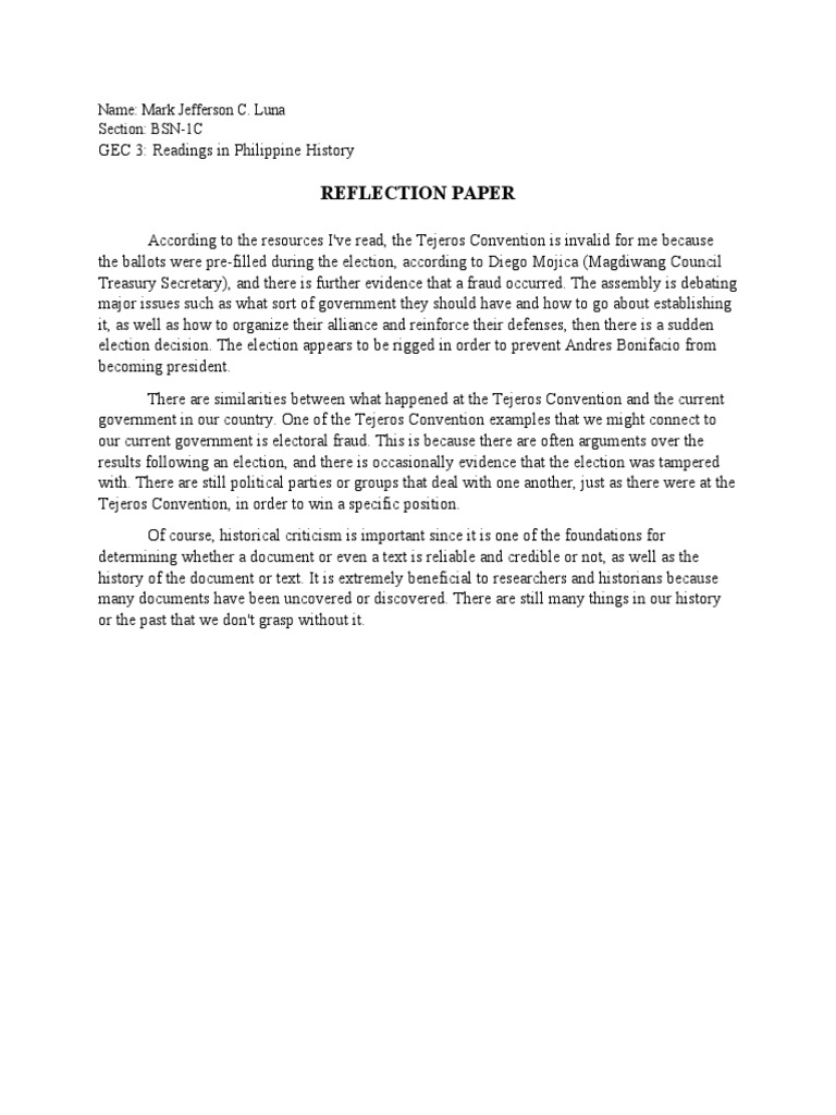 Reflection Paper: Name: Mark Jefferson C. Luna Section: BSN-1C | PDF