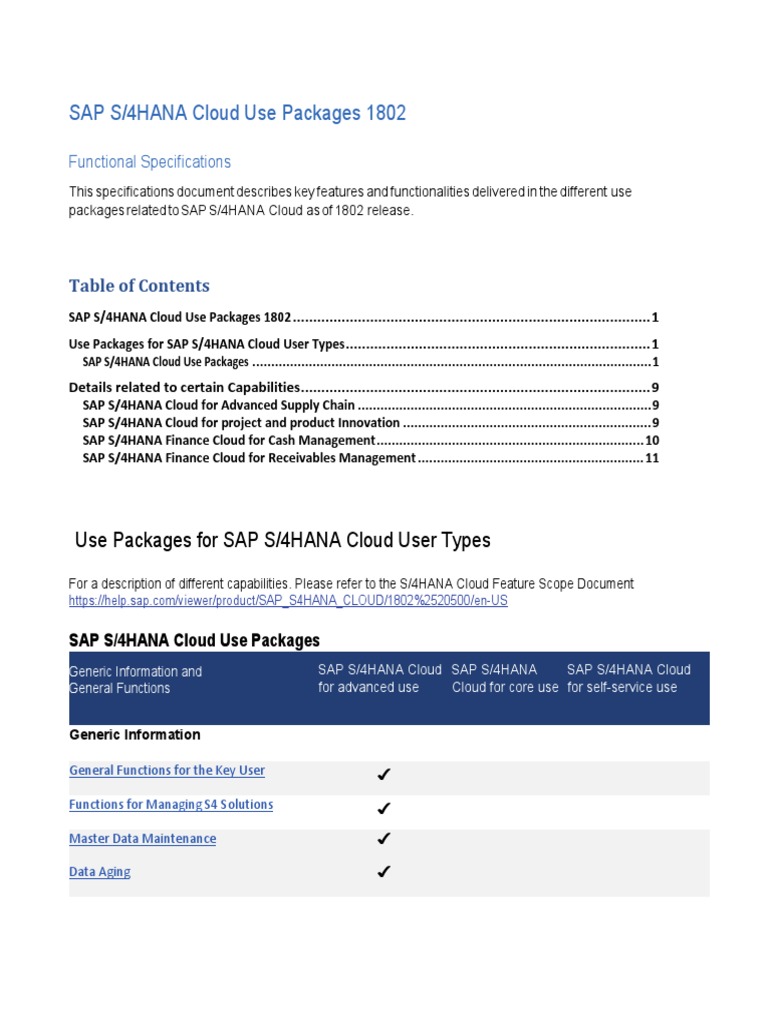 SAP S/4HANA Cloud 1802 Use Packages Overview | PDF | Cloud Computing ...
