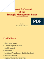 Format & Content of The Strategic Management Paper: Faculty: Prof. Johnelyn G. Tangpus