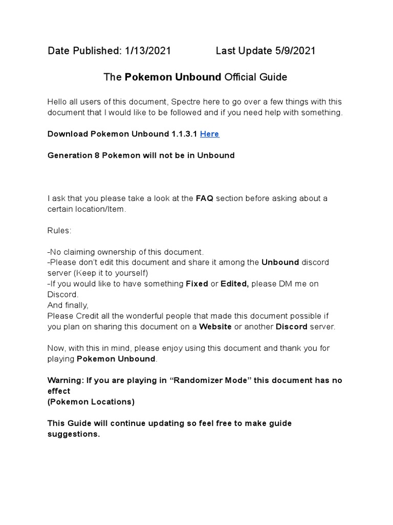 The Official Pokemon Unbound Locations + Game Guides, PDF