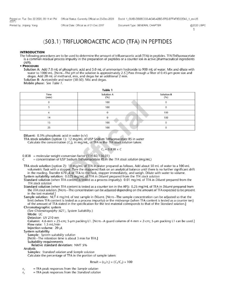 503.1 Trifluoroacetic Acid (Tfa) in Peptides Usp42-Nf37 | PDF