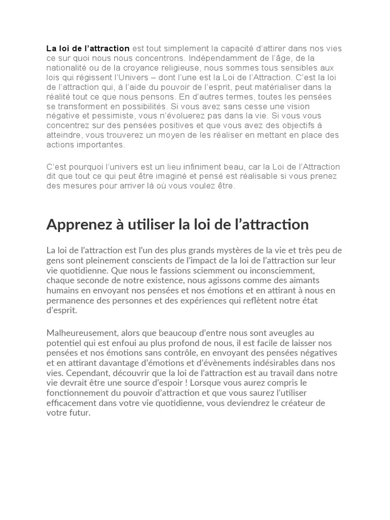 La loi de l'attraction expliquée | PDF | Loi de l'attraction (Nouvelle ...