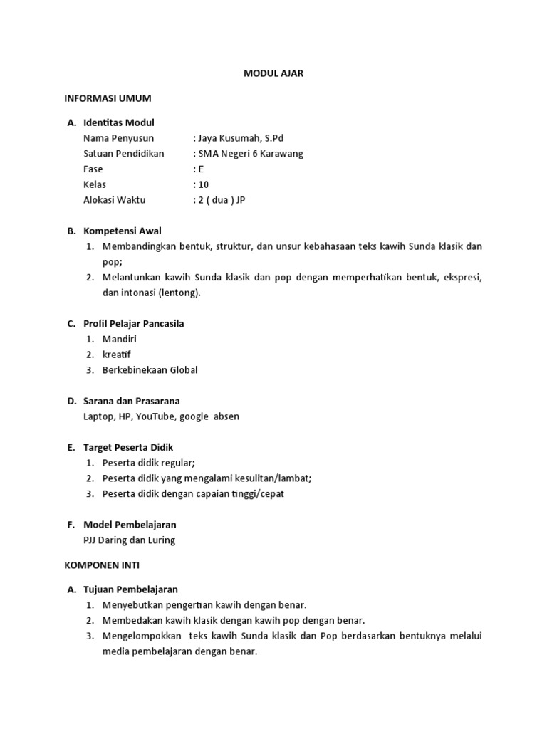 Modul Ajar Kawih | PDF | Seni & Disiplin Bahasa | Kajian Bahasa Asing