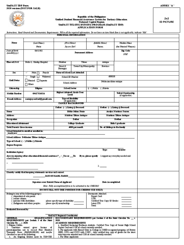 UniFAST Tulong Dunong Program Form | PDF | Government