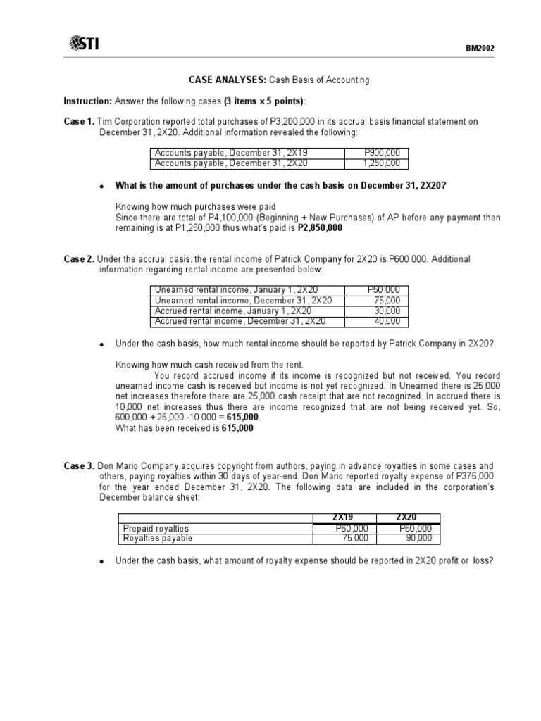 Cash Basis Accounting Case Analysis | PDF | Accrual | Royalty Payment